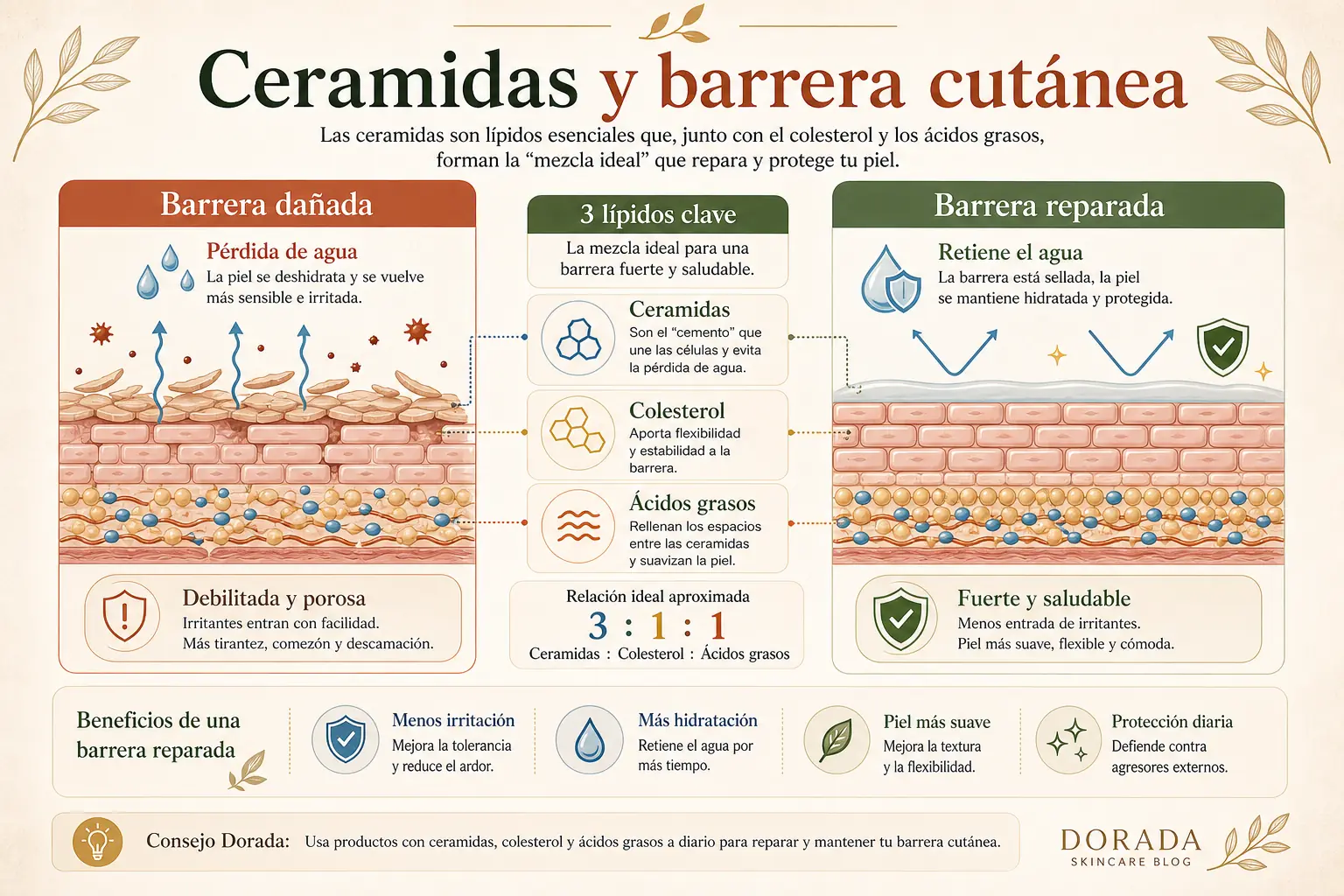 Ácido hialurónico y ceramidas trabajando juntos: como el HA atrae agua y las ceramidas sellan la barrera cutánea