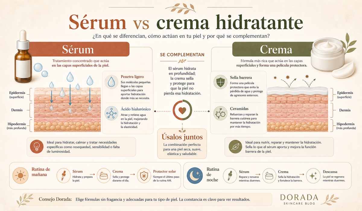Comparativa serum vs crema hidratante: como cada formato penetra distintas capas de la piel y por qué necesitas ambos