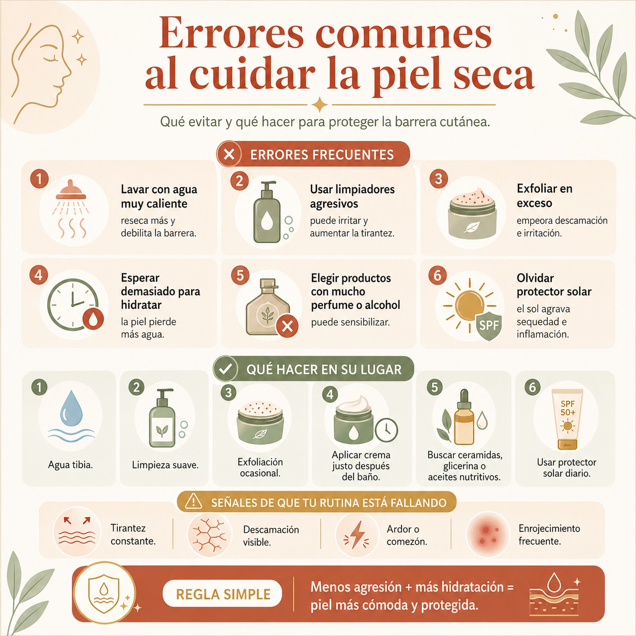 Errores comunes al hidratar piel seca corporal: aplicación incorrecta, productos inadecuados y habitos que empeoran la resequedad