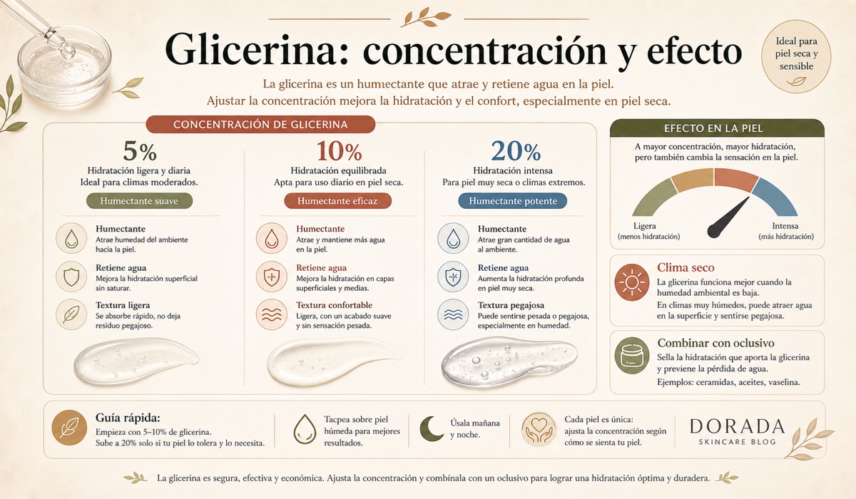 Ácido hialurónico vs glicerina: comparativa de retencion de agua y efectividad en diferentes climas