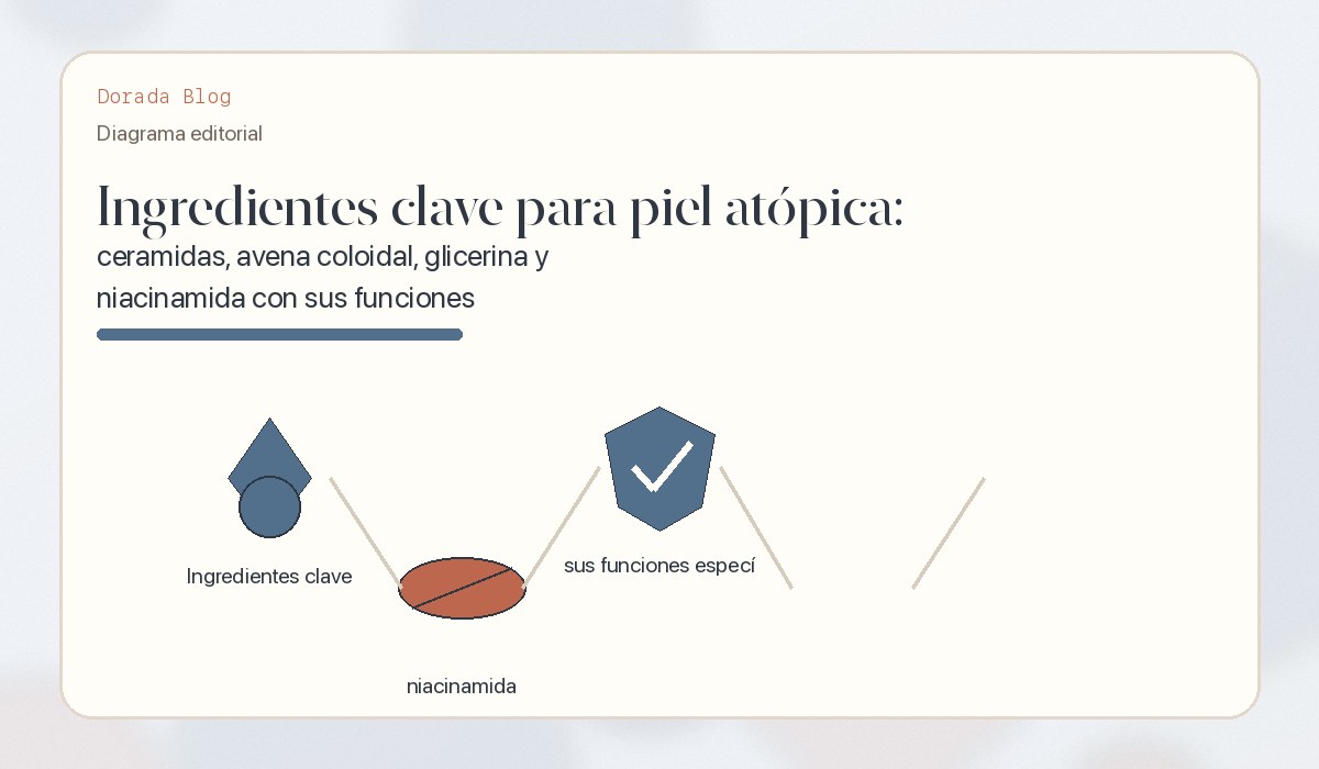 Ingredientes clave para piel atópica: ceramidas, avena coloidal, glicerina y niacinamida con sus funciones específicas