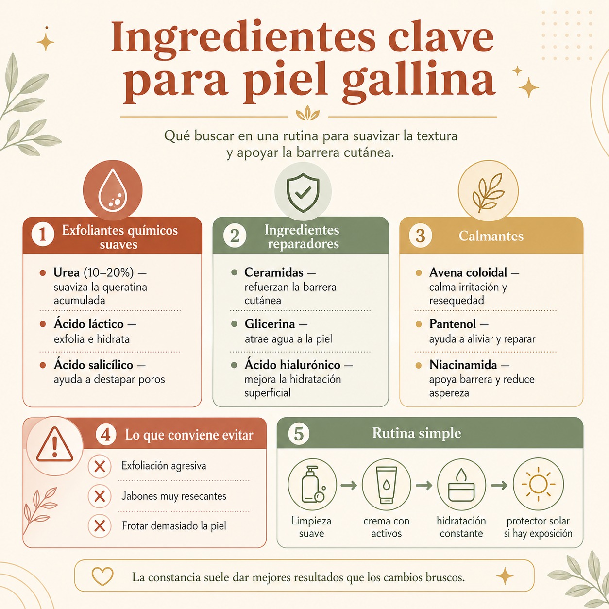 Ingredientes para piel de gallina: urea, ácido salicílico, ácido láctico y niacinamida - cómo funciona cada uno