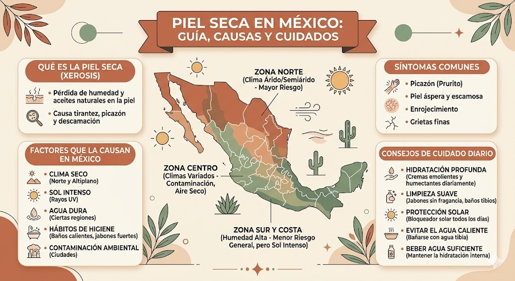 Mapa de piel seca en México: zonas con mayor resequedad por clima, altitud y estacionalidad con recomendaciones por región
