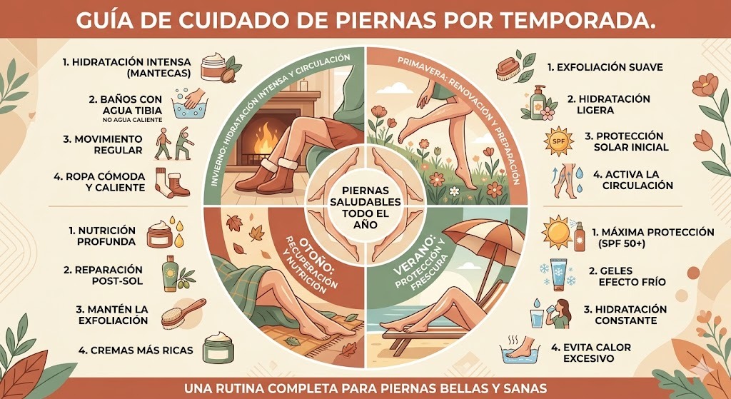 Calendario estacional para el cuidado de piernas con piel seca en México por temporada
