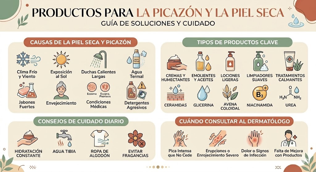 Productos para piel seca con comezón: cremas con avena coloidal, ceramidas y urea que calman la picazon y reparan la barrera