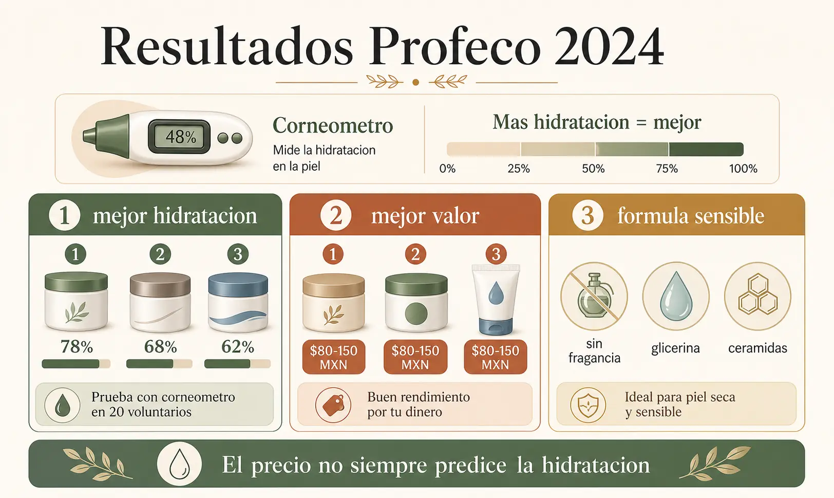 Resultados Profeco 2024: cremas corporales con mejor hidratación medida con corneometro, precios y donde comprarlas en México