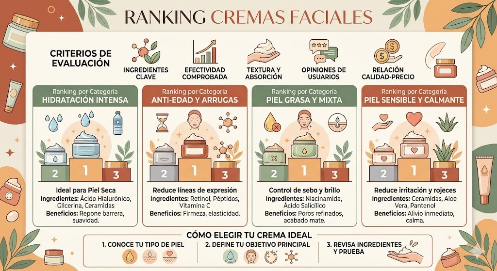 Ranking de cremas faciales para piel seca: las mejores opciones en farmacias mexicanas con ceramidas, ácido hialurónico y SPF