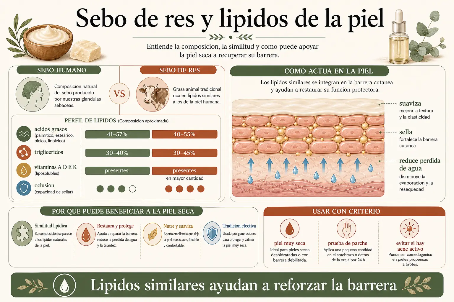Comparación del perfil lipídico del sebo humano vs el sebo de res