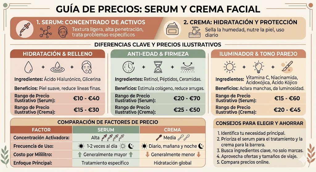 Comparativa de precios de serums y cremas hidratantes en México: costo por ml y valor por dinero