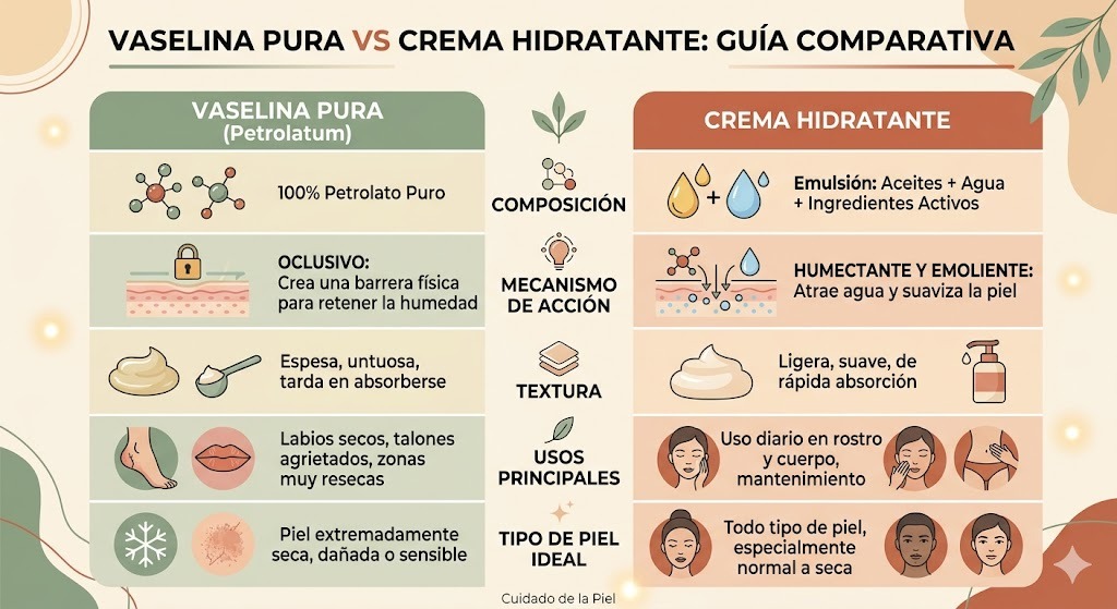 Diferencia entre vaselina pura y cremas Vaseline: composición, uso y eficacia para piel seca